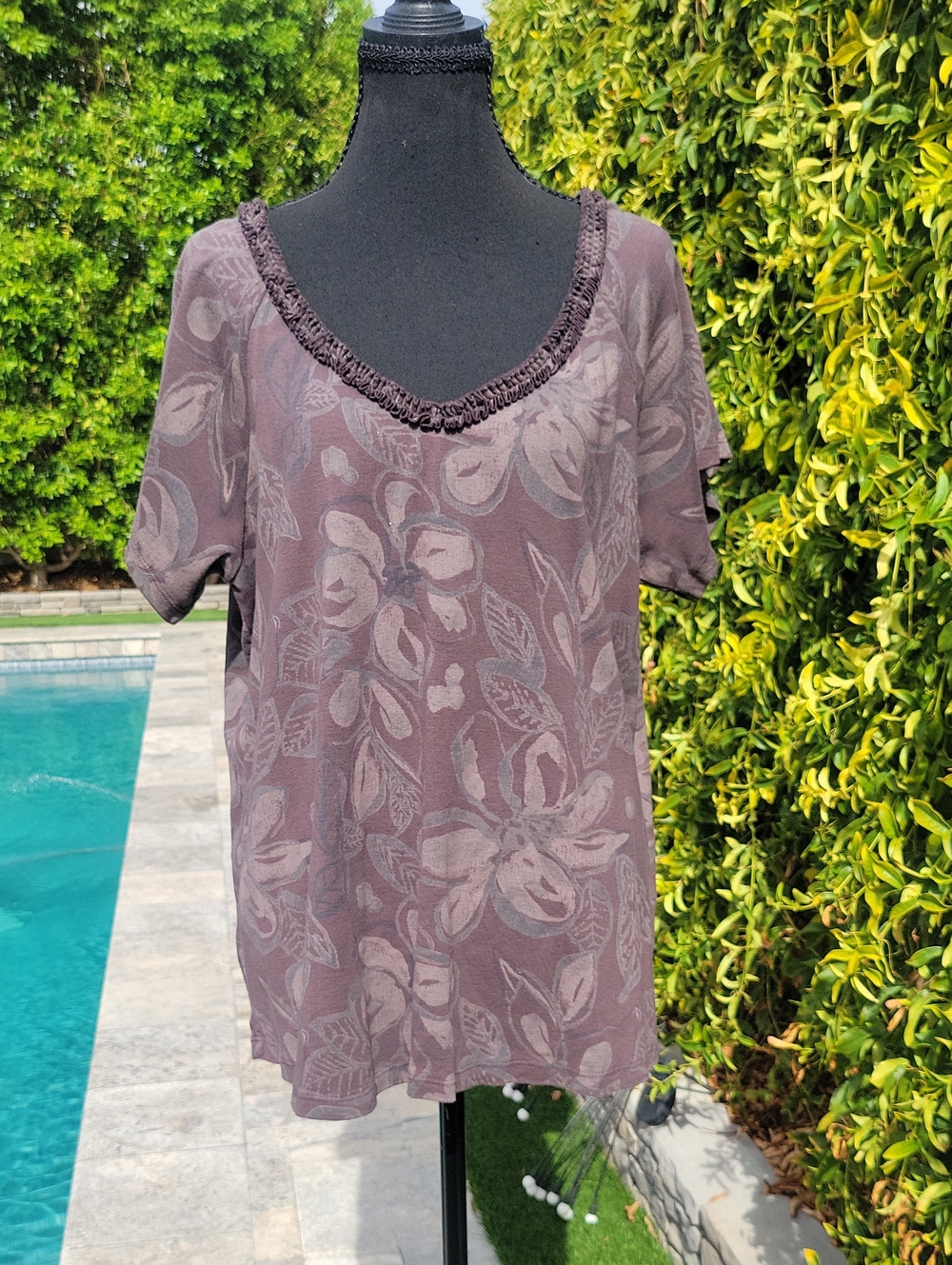 Fresh Produce Floral 100% Cotton Short Sleeve Scoop Ruffle Neck Top